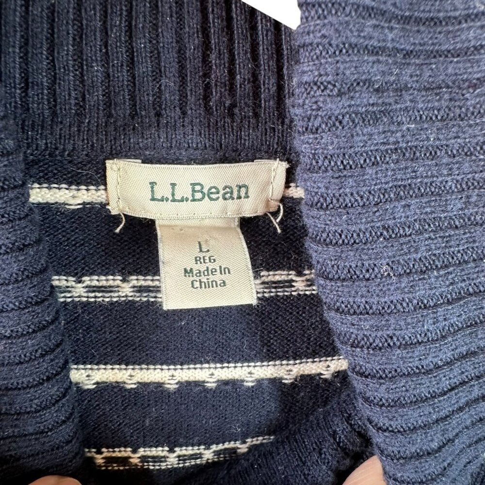 L.L.Bean Navy Fair Isle Stripe Cotton Cashmere Turtleneck Sweater Size Large - Picture 4 of 6